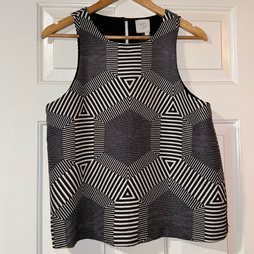 HD •IN PARIS• Anthropologie Black & Beige Geometric Sleeveless Dress Top
